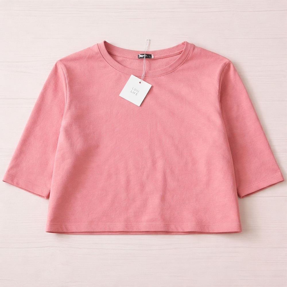 Nwt zara cropped ss sweatshirt size large pink new